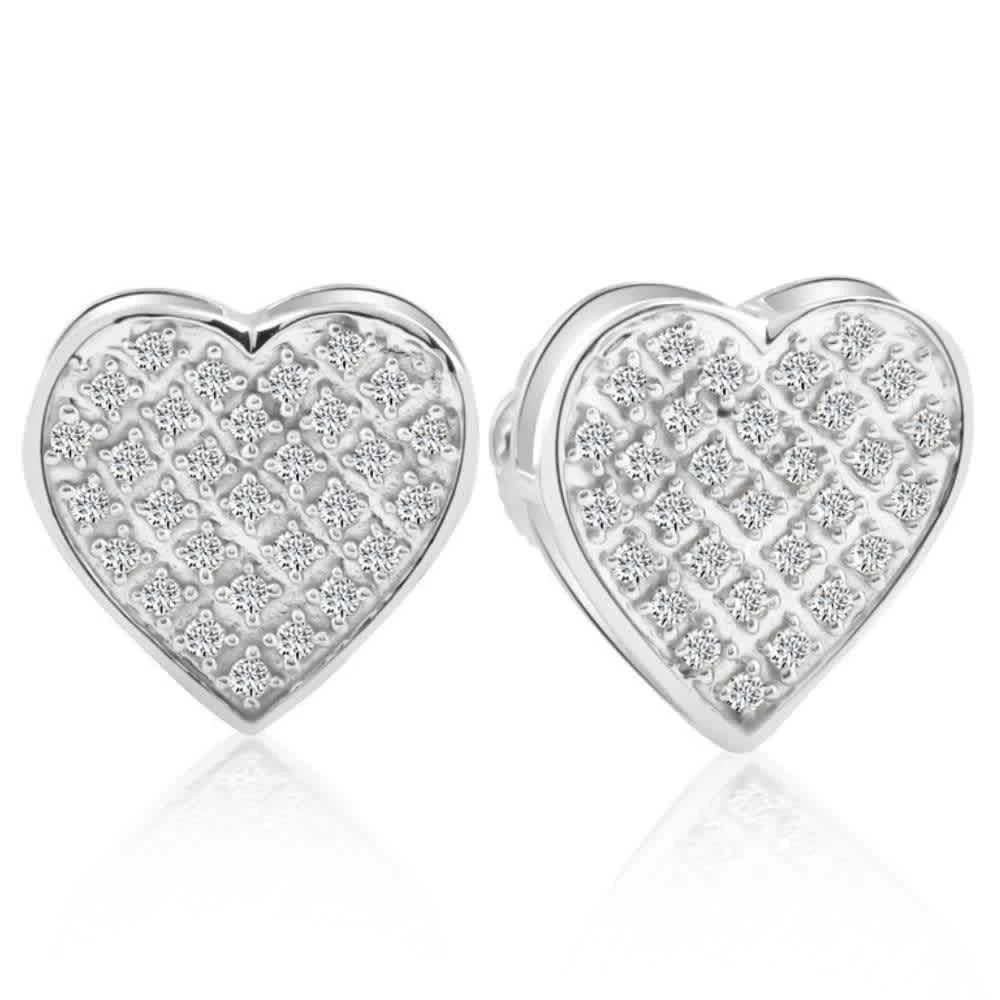 Pompeii3 1/4 Ct Diamond Heart Studs Screw Back Earrings White or Yellow Gold 10.5mm Wide 2