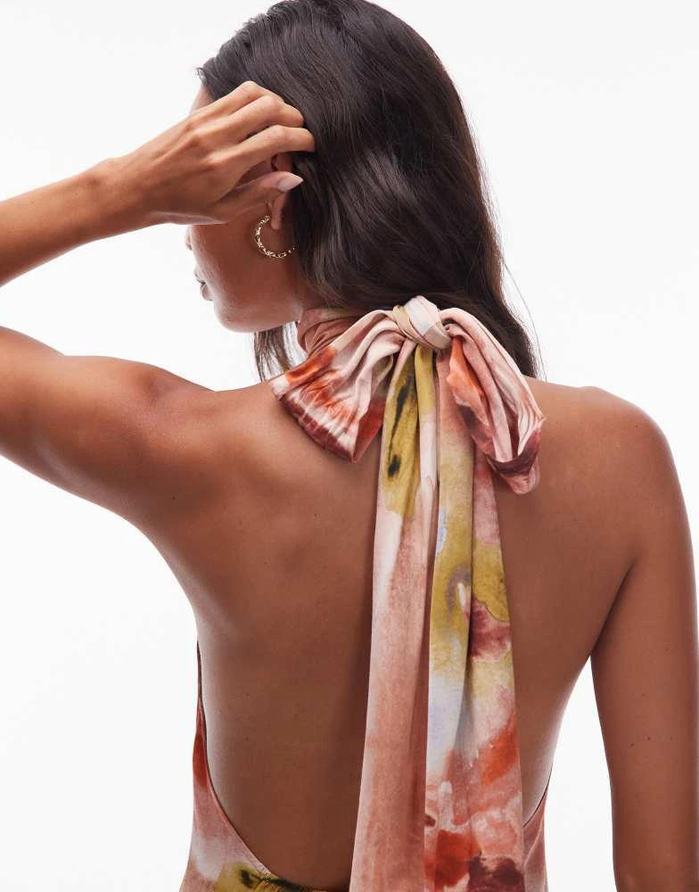 Topshop full neck halter midi dress in bold abstract floral-Multi