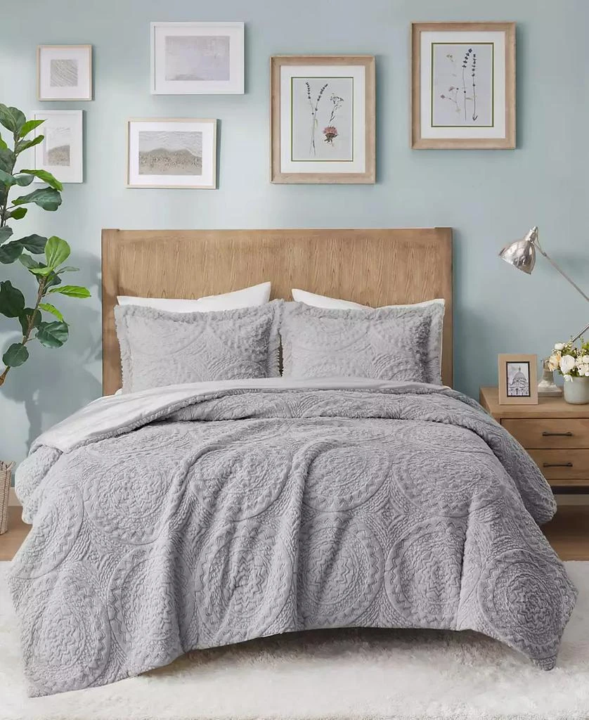 Macy's Arya Embroidered Medallion Faux Fur 3-Pc. Comforter Set 18
