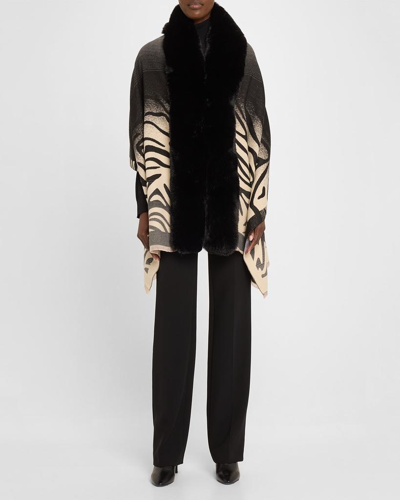 La Fiorentina Animal-Print Wrap W/ Faux Fur Trim