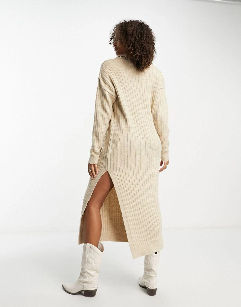ASOS Tall ASOS DESIGN Tall knitted maxi jumper dress with v neck in oatmeal 2