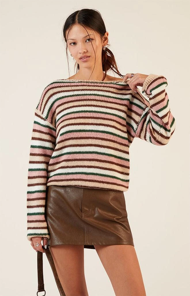 LA Hearts Boat Neck Striped Sweater 1