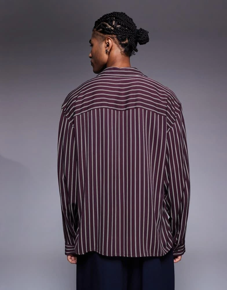 ASOS ASOS DESIGN boxy oversized overhead shirt in burgundy stripe 3
