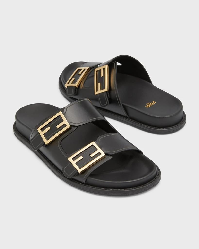 Fendi F Buckle Leather Slide Sandals 9