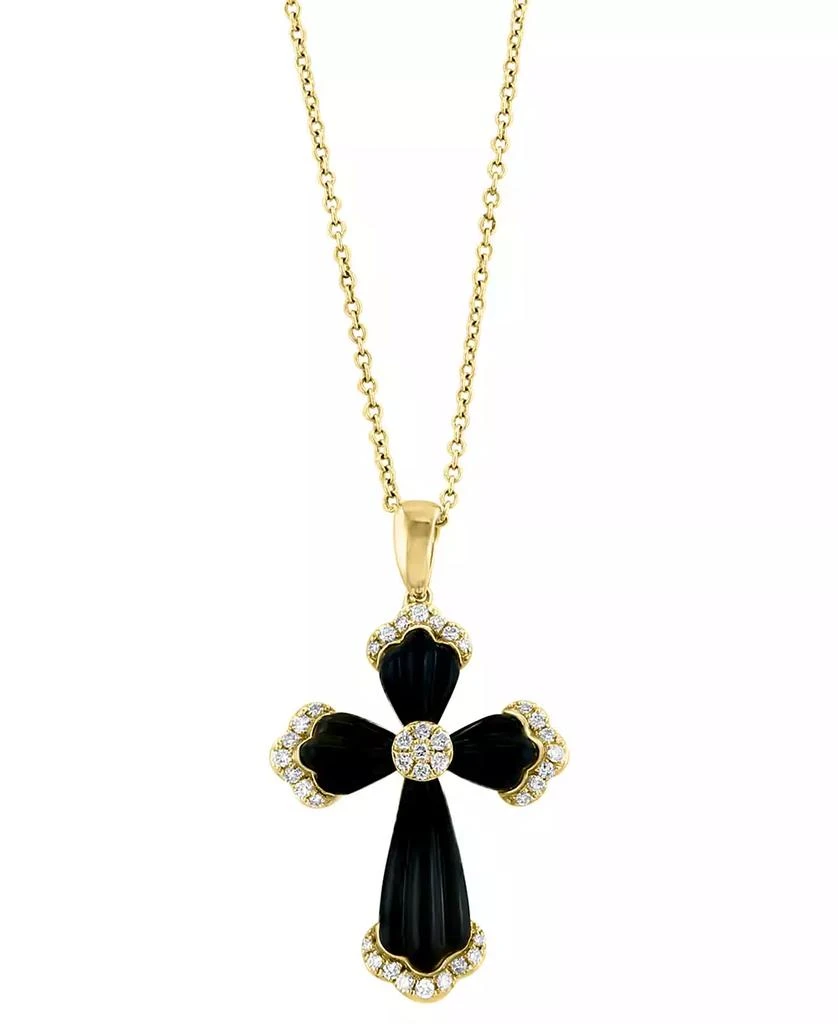 Effy EFFY® Onyx & Diamond (1/6 ct. t.w.) 18" Cross Pendant Necklace in 14k Gold 2