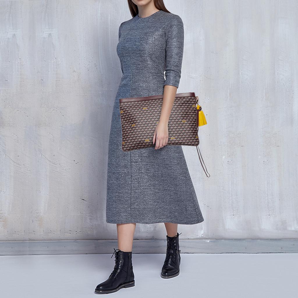 Faure Le Page Faure Le Page Burgundy Coated Canvas and Leather Pochette Zip 41 Bag