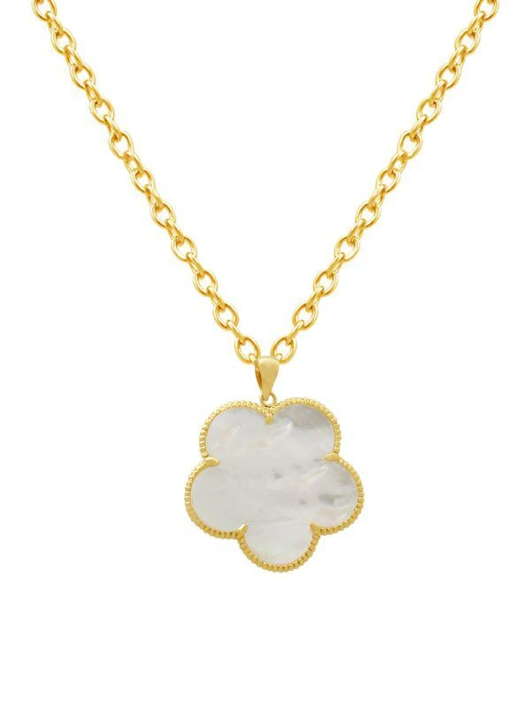 Clover Mother-Of-Pearl 14K Goldplated Pendant Necklace Saks OFF 5TH