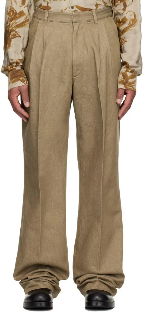 Dries Van Noten Beige Pleated Jeans 1