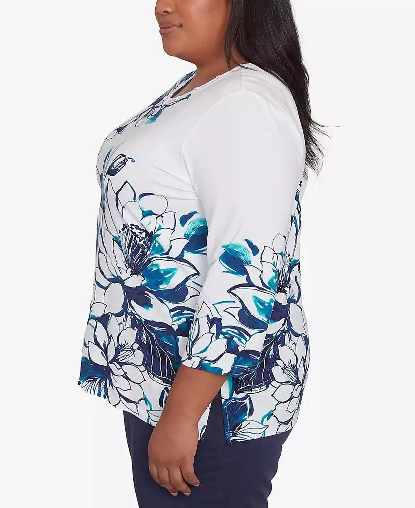 Alfred Dunner Plus Size Nantucket Fineline Floral Three Quarter Sleeve Top 3