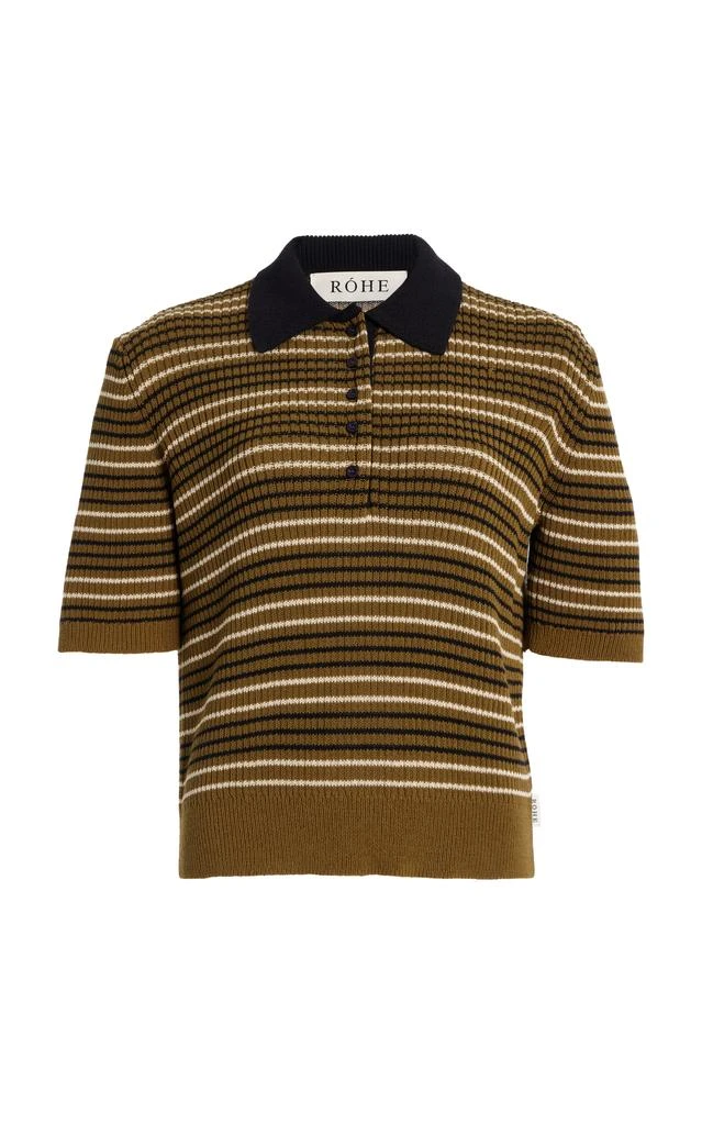Róhe Róhe - Striped Knit Cotton-Blend Polo Shirt - Olive - FR 42 - Moda Operandi 1