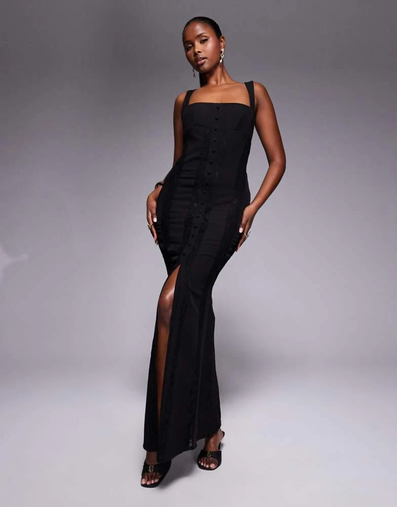 chinese dress ladies Auburn Lace Mesh Panel Maxi Dress S