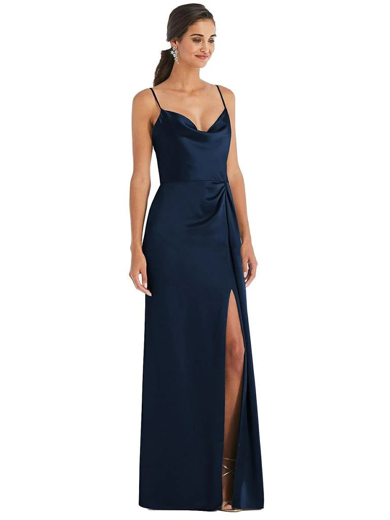 Dessy Collection Cowl-Neck Draped Wrap Maxi Dress with Front Slit 4