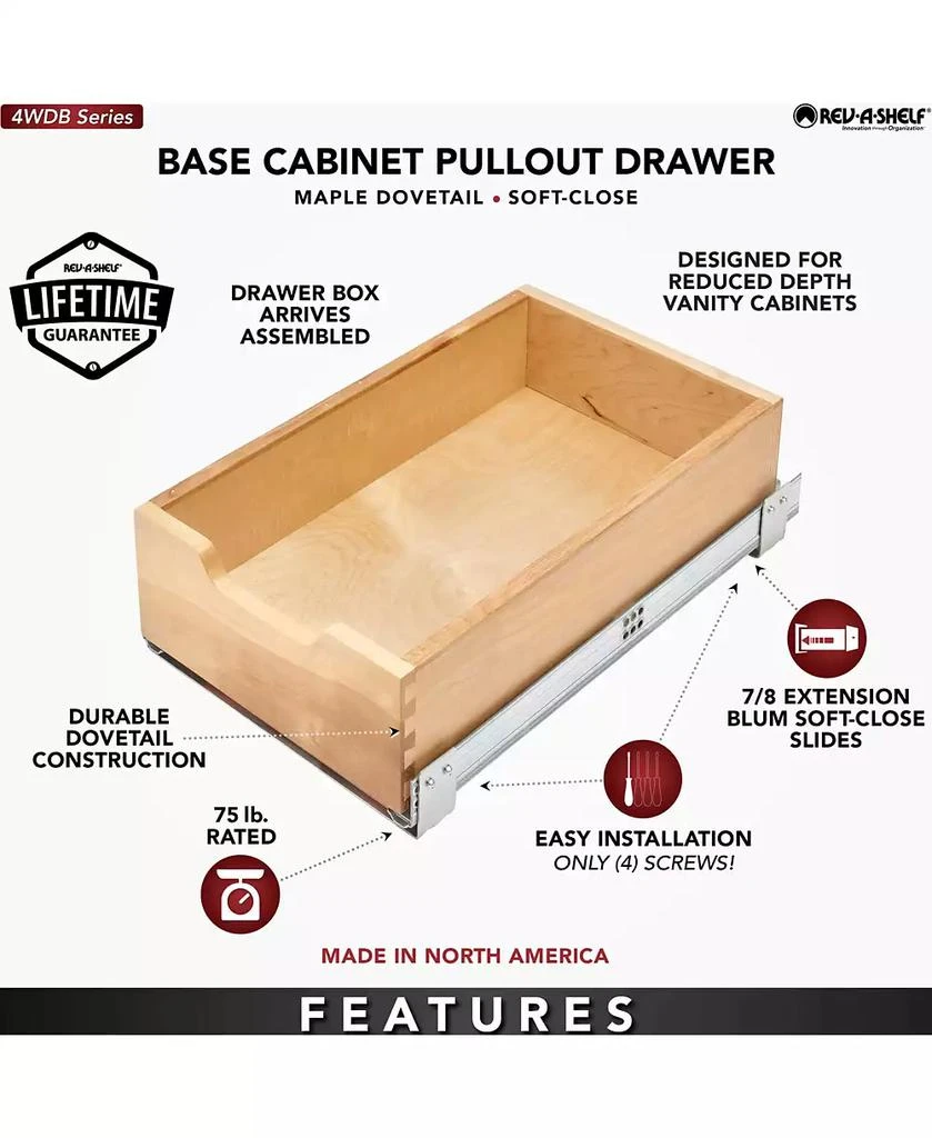 Rev-A-Shelf 11.71" Pullout Kitchen Cabinet Drawer w/ Soft-close, 4WDB-1219SC-1 2