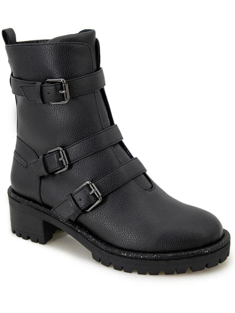 Kenneth Cole Tate Womens Faux Leather Rhinestone Motorcycle Boots 1