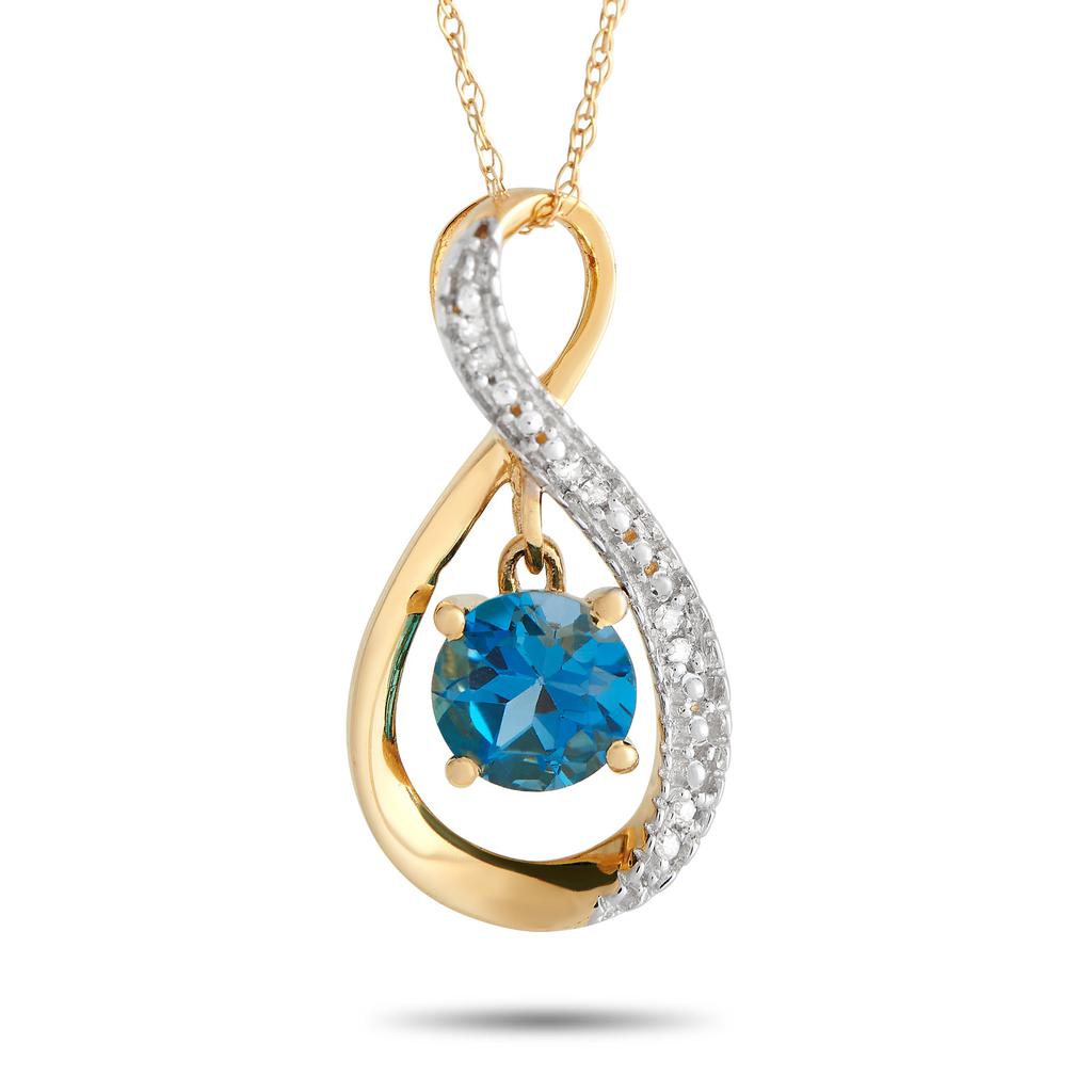Non Branded 14K Yellow Gold 0.03ct Diamond and Topaz Pendant Necklace PD4-15537 YBT