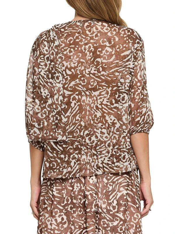 Renee C. Scarf Detail Animal Print Sheer Blouse 2