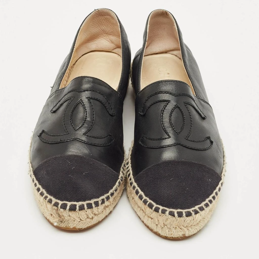 Chanel Chanel Black Leather/Canvas CC Logo Espadrilles Size 38 3