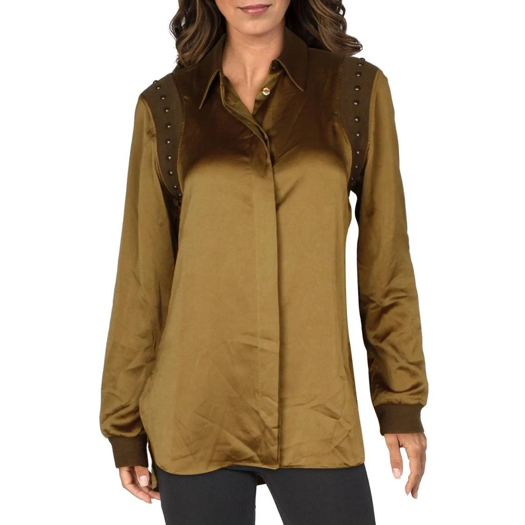 Adrienne Landau Womens Office Beaded Button-Down Top 1