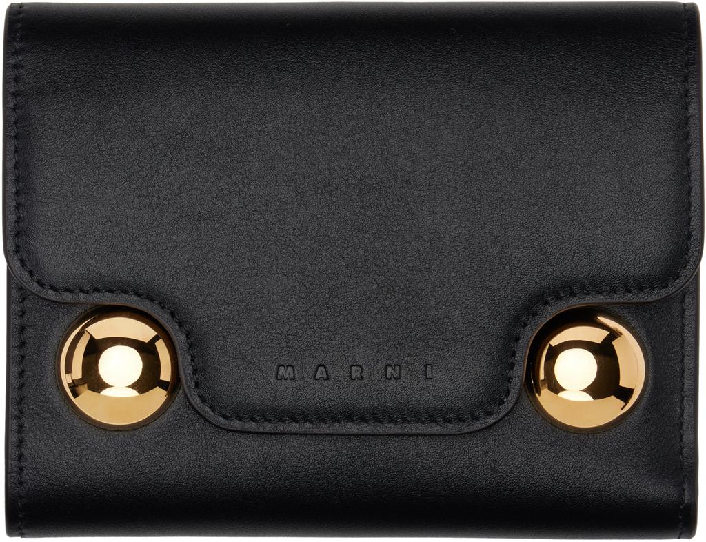 【MARNI】TRI-FOLD WALLET Grey leather trifold wallet with Marni Symbol logo | Marni