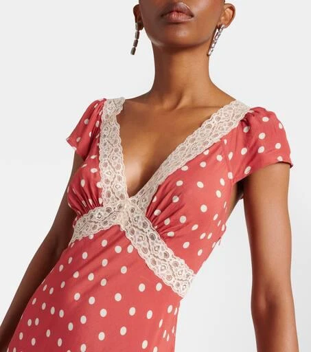 Rixo Iggy polka-dot lace-trimmed satin midi dress 4