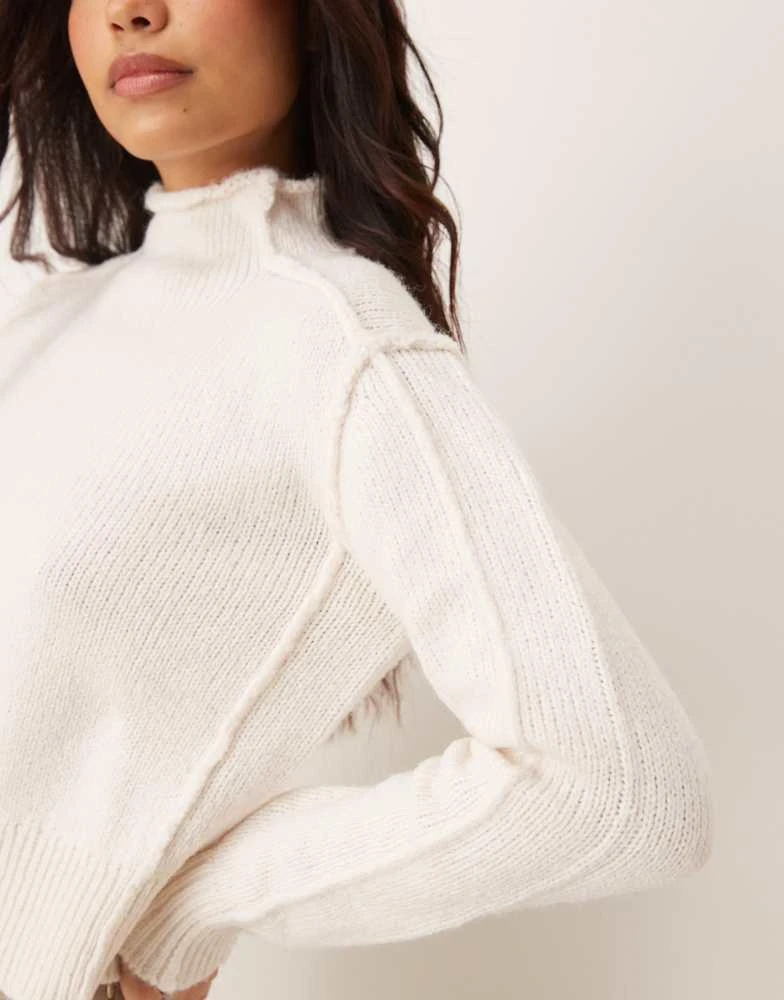 Mango Mango ridged edge high neck jumper in white 2