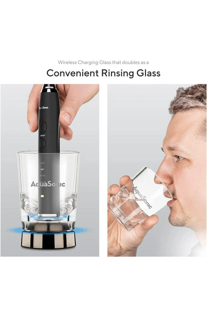 AquaSonic Black Series+ - Ultra Whitening 40,000 VPM Rechargeable Electric Toothbrush - ADA Accepted - Wireless Charging Glass - 6 Proflex Brush Heads & Travel Case – 4 Modes & Smart Timer -Sonic 3