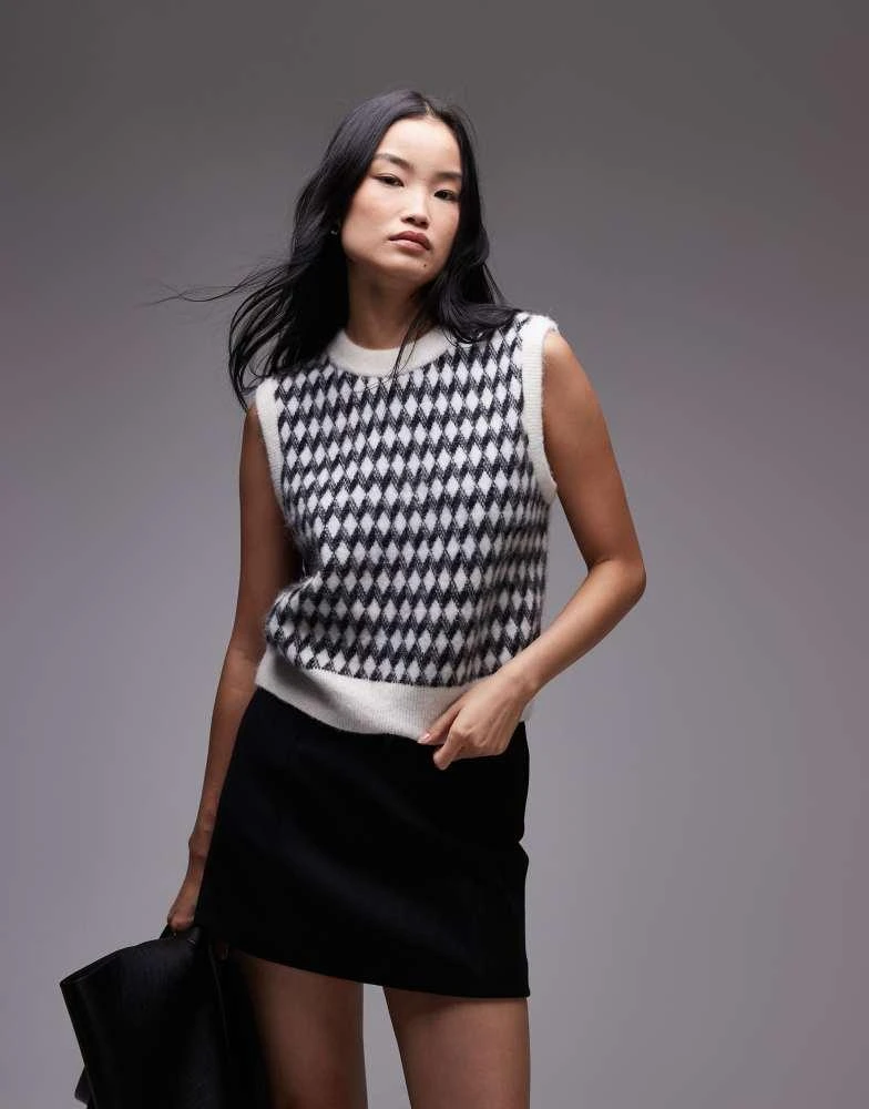 ARKET ARKET alpaca blend knitted tank vest in black and white diamond check jacquard 1
