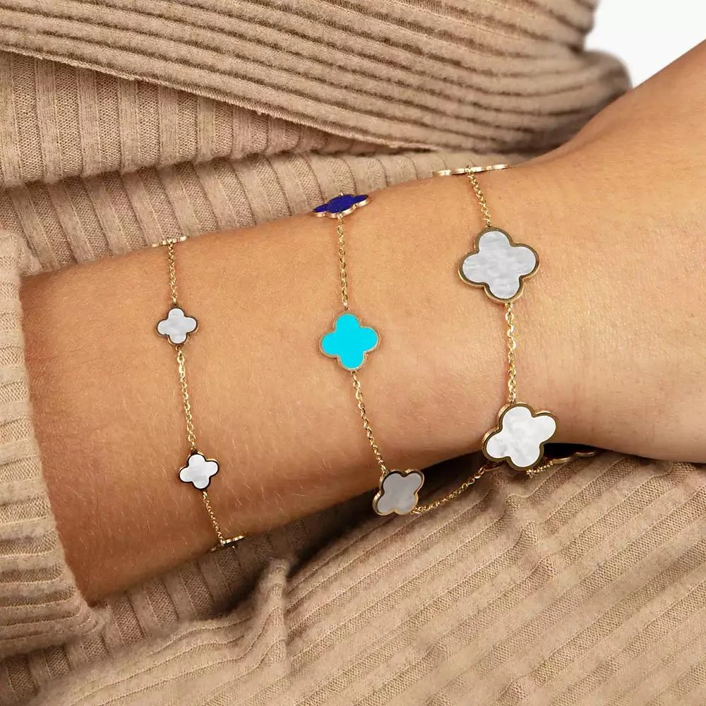 The Lovery Small Pastel Mixed Clover Bracelet 14K Gold 2