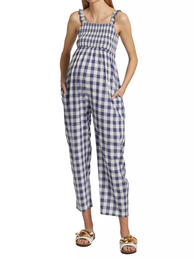 Nom Maternity Marais Gingham Smocked Maternity Jumpsuit