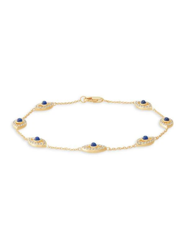 Saks Fifth Avenue 14K Yellow Gold, Lapis Lazuli & Topaz Evil Eye Station Bracelet 2