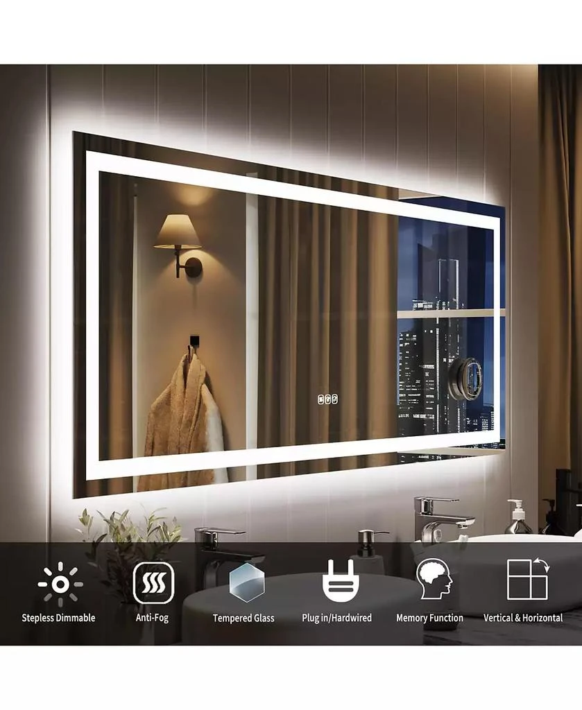 Homfan LED Bathroom Mirror 60 24, Dimmable Front 
Back Lights, Anti-Fog, Shatter-Proof, Memory, 3X Magnifier Bathroom Vanity Mirror for Wall 4