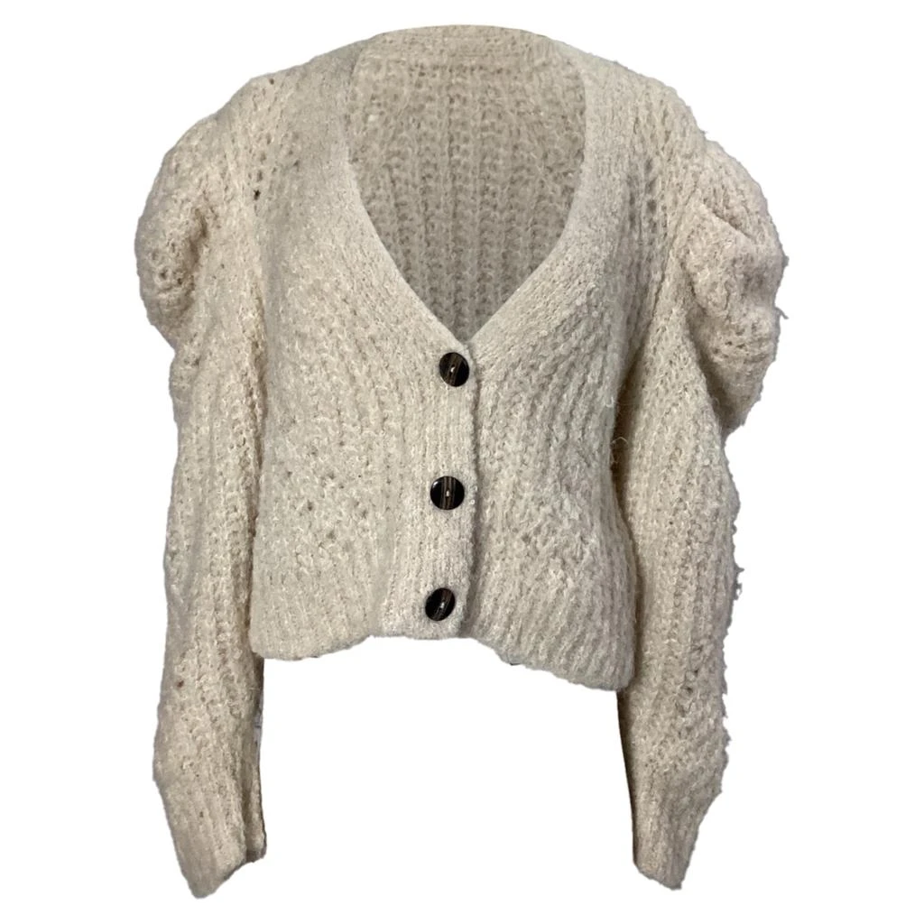Ulla Johnson Knitted Bishop Sleeve Cardigan in Cream Wool 1
