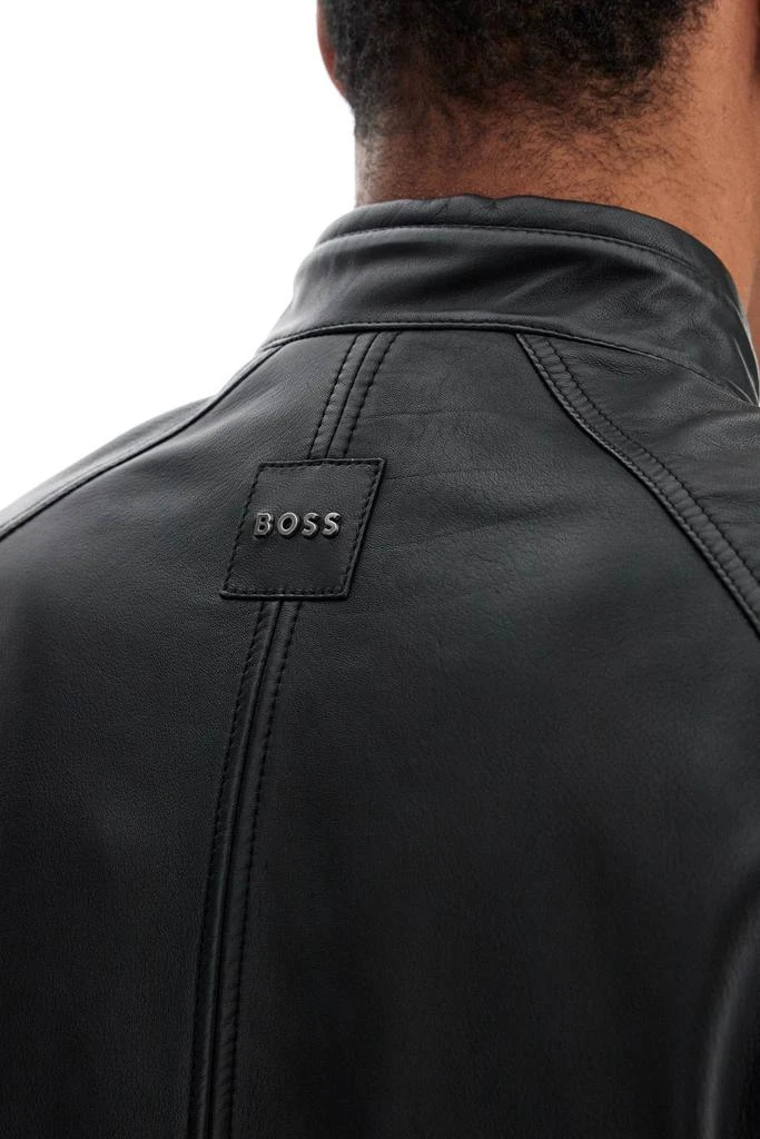 BOSS black leather jacket with high collar and quilted details 4