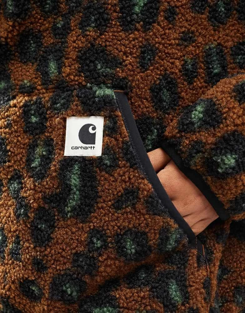 Carhartt WIP Carhartt WIP elliot half zip sherpa leopard jacket in brown 3