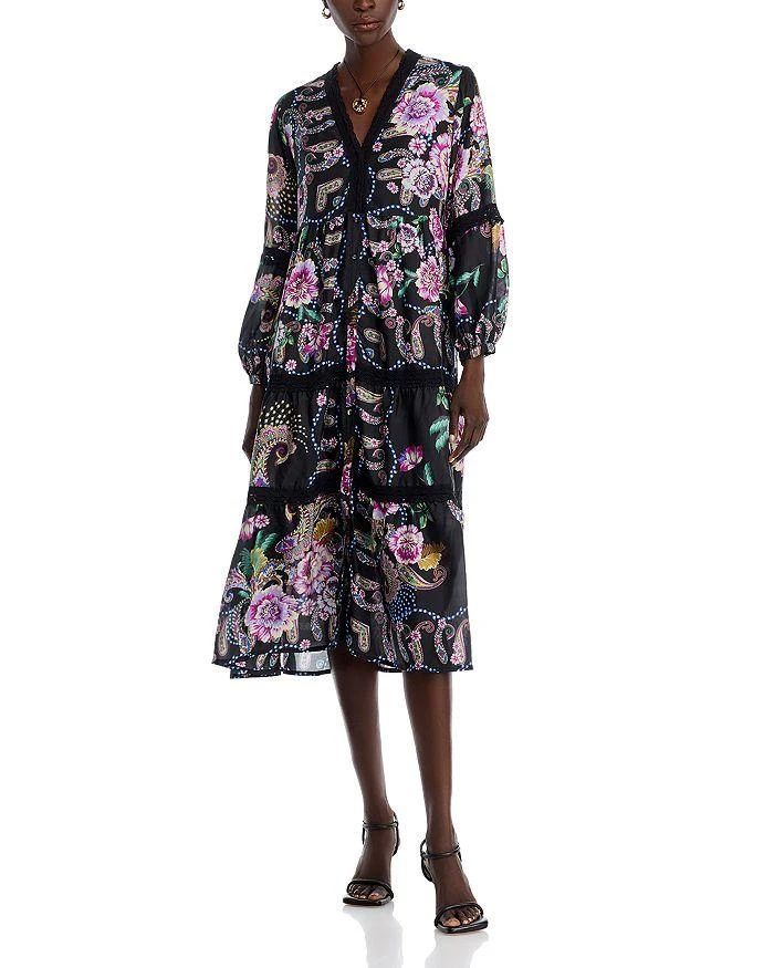Johnny Was Leda Lace Trim Silk Dress 1