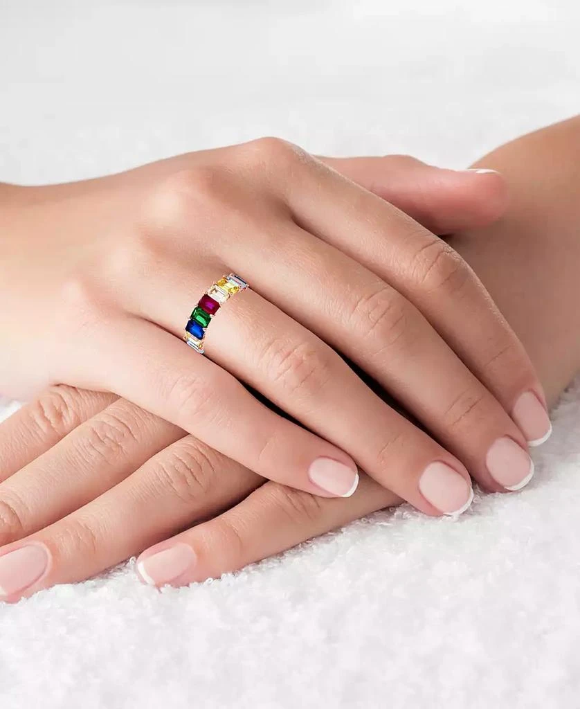 Macy
s Rainbow Colored Emerald Cut Cubic Zirconia Eternity Band in 14k Rose Gold Plated Sterling Silver 3