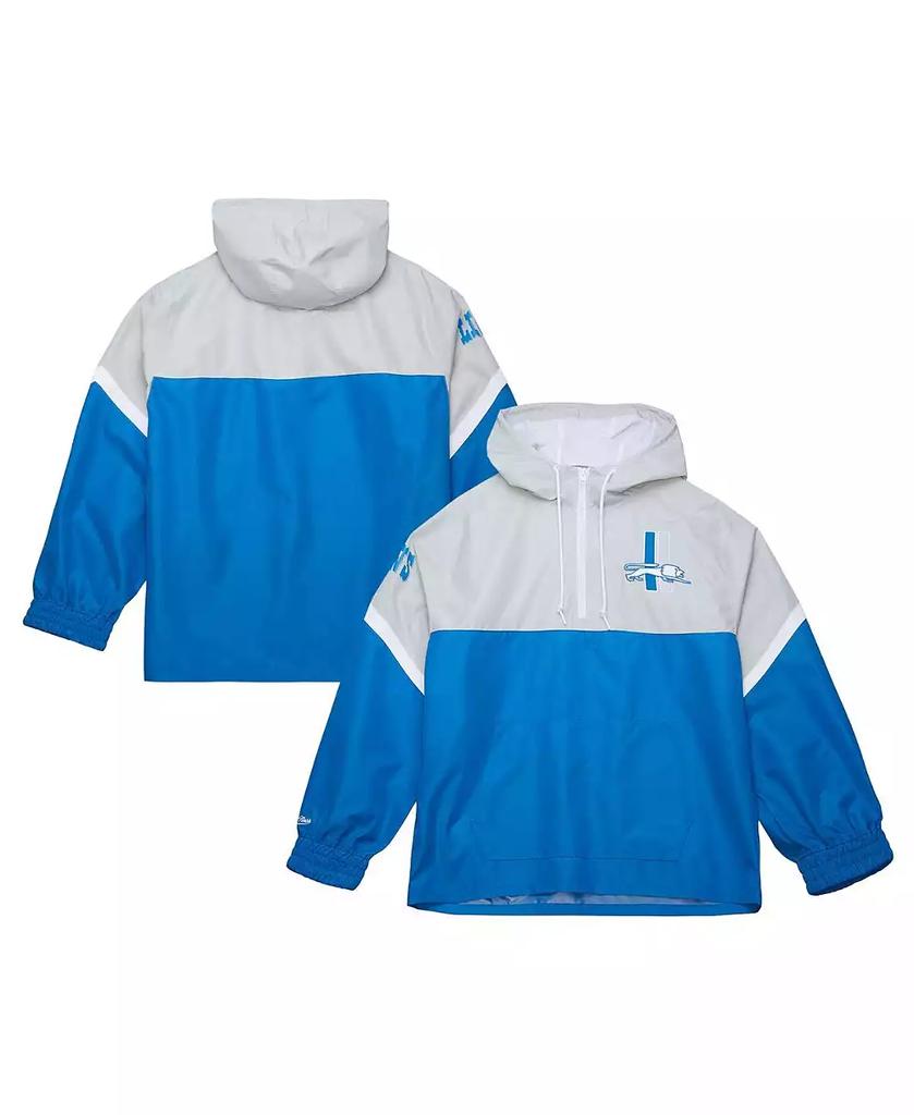 Mitchell 
Ness Men
s Silver/Blue Detroit Lions Tie Breaker Vintage Logo Lightweight Anorak Half-Zip Windbreaker Jacket