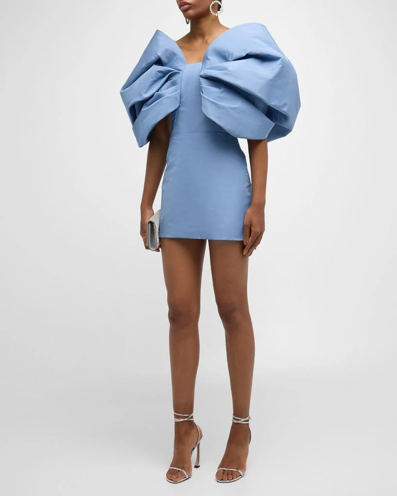 Oscar de la Renta Draped Bow-Sleeve Mini Dress With Train 2