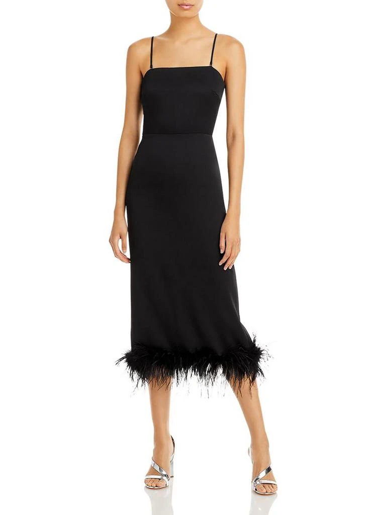 Lucy Paris Womens Faux Feather Trim Back slit Cocktail and Party Dress 1