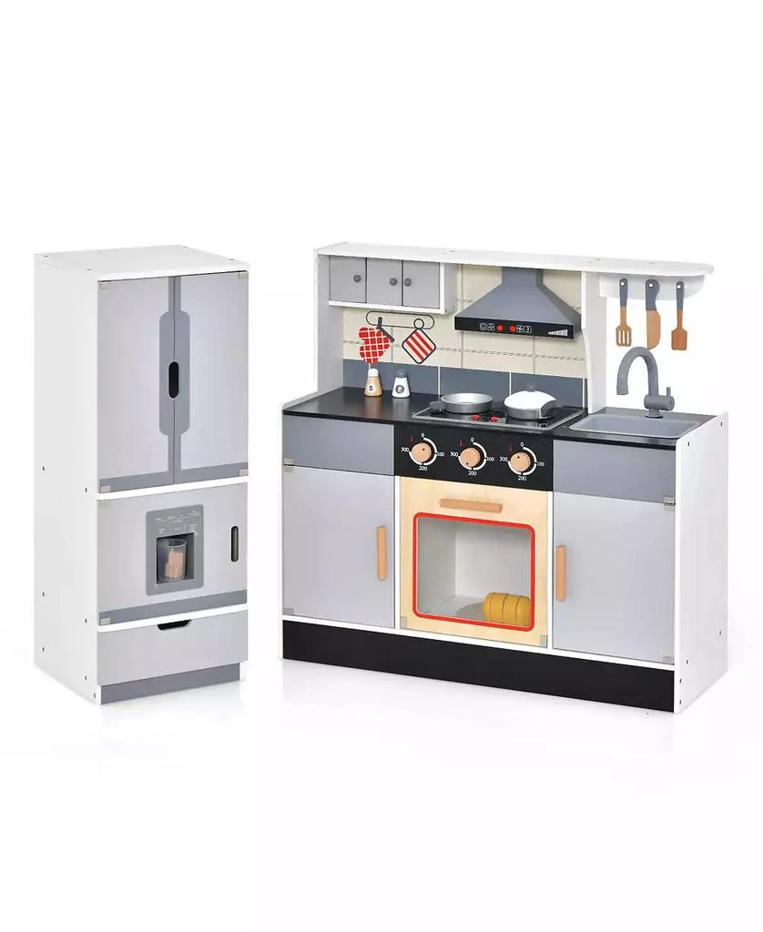 SUGIFT Wooden Chef Play Kitchen and Refrigerator with Realistic Range Hood and Roaster
