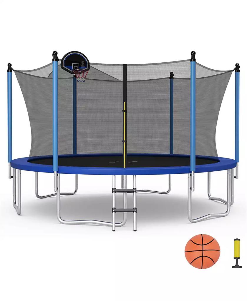 Gymax Recreational Trampoline w/ Inner Enclosure Net Basketball Hoop Ladder