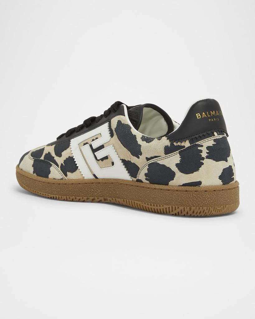 Balmain Swan Snow Leopard-Print Suede Low-Top Sneakers 4