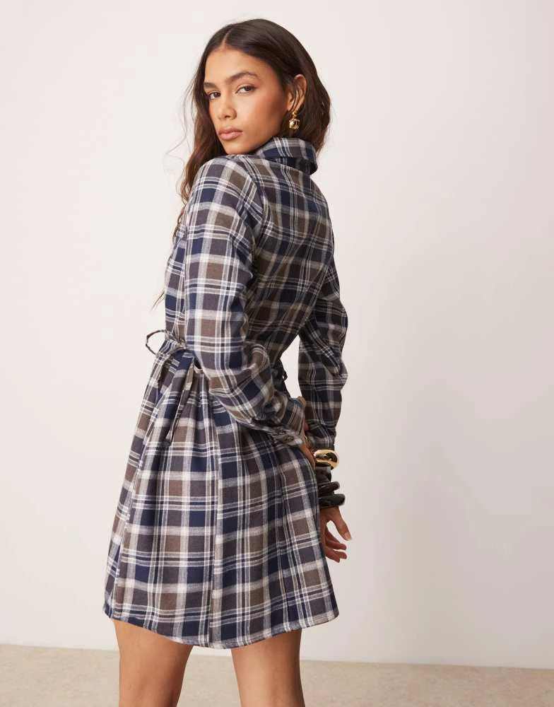 ASOS ASOS DESIGN oversized cinch waist shirt in brushed check 4