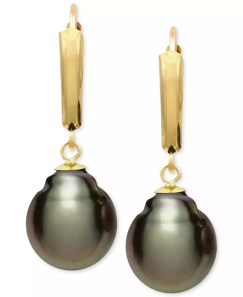 Belle de Mer Tahitian Pearl (10mm) Leverback Earrings in 14k Gold 1