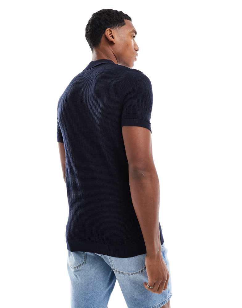 Brave Soul Brave Soul Knitted short sleeve shirt in navy