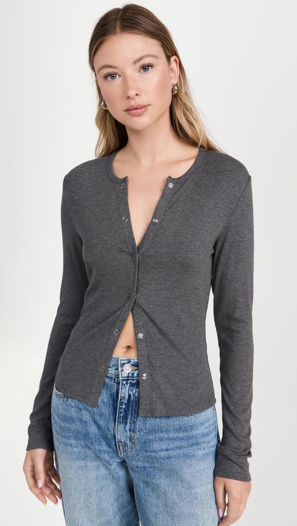 LNA Gabriella Ribbed Snap Henley