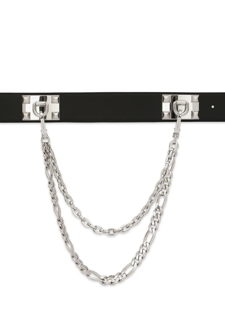 DOLCE & GABBANA Calfskin belt with chain and branded tag 6