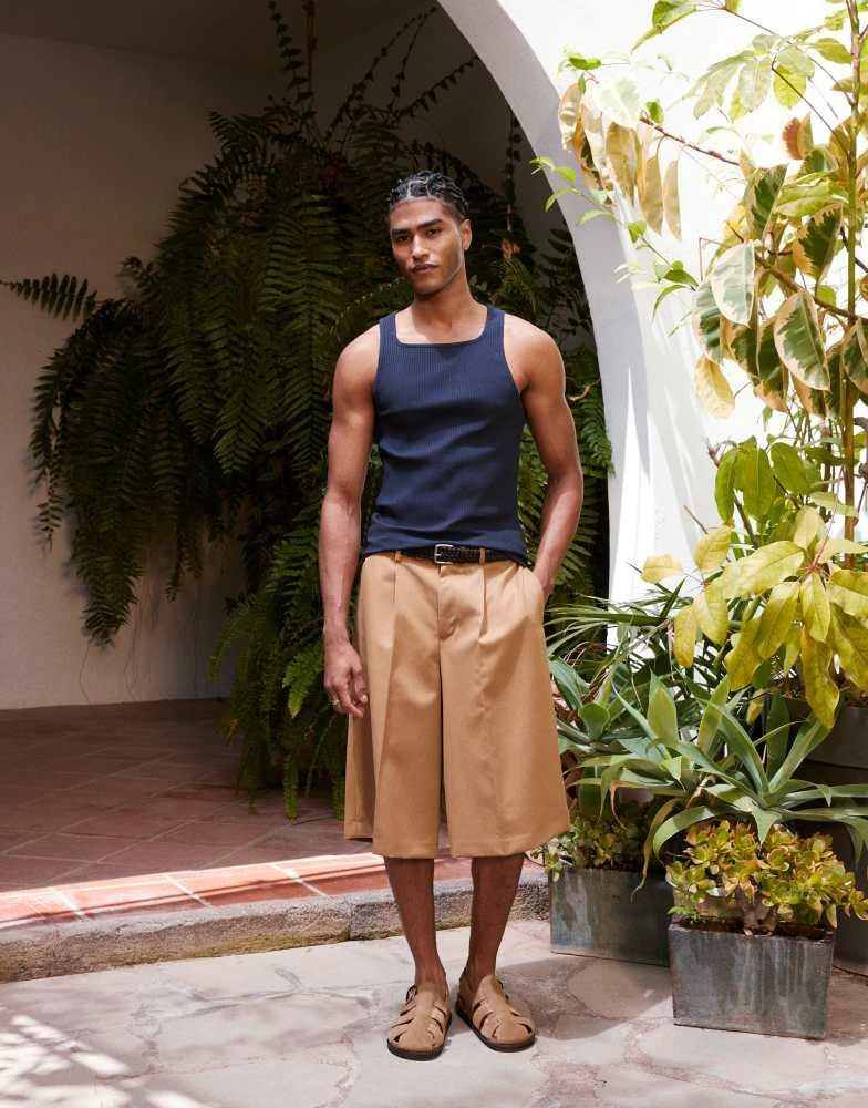 ASOS ASOS DESIGN smart oversized bermuda shorts with front pleat in camel 1