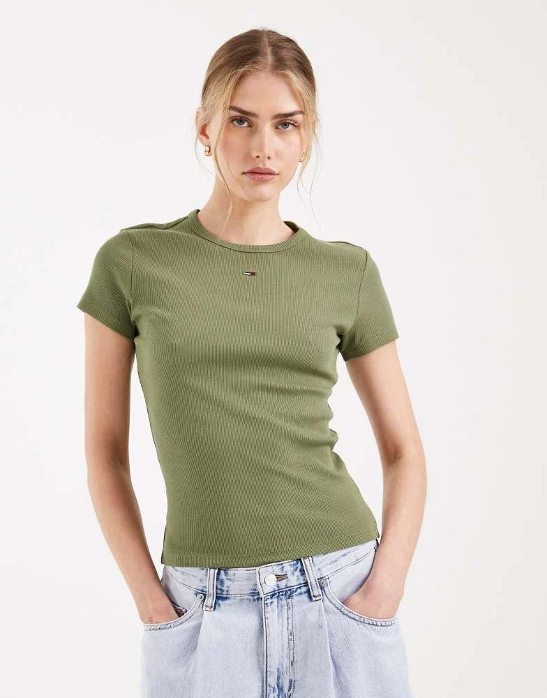 Tommy Hilfiger Tommy Jeans essential rib slim fit t-shirt in khaki
