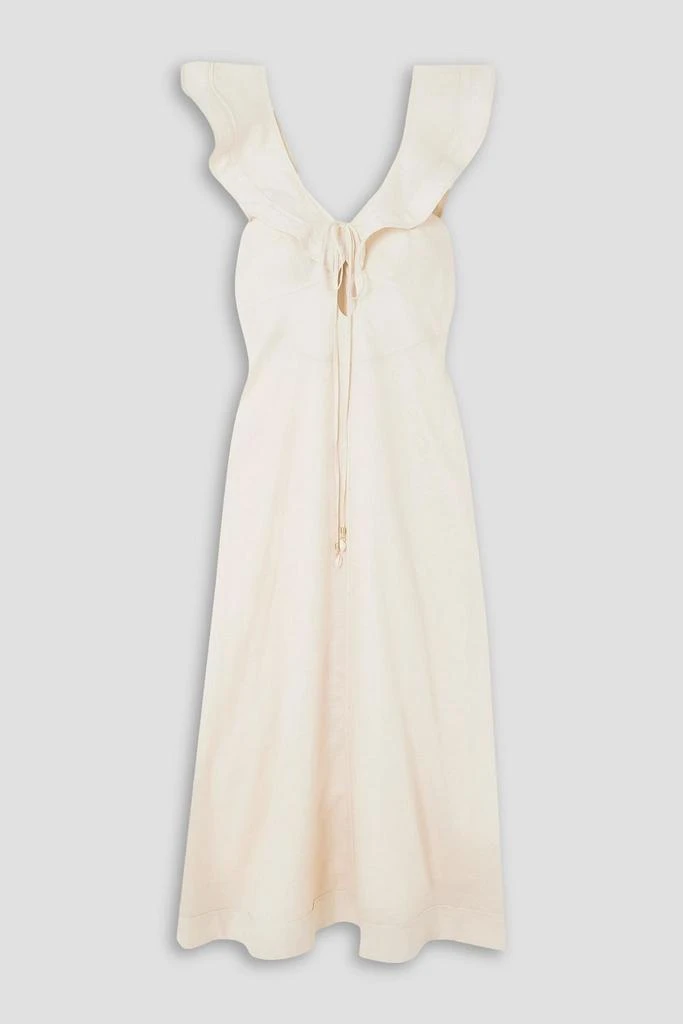 Halcyon cutout ruffled shell-embellished linen midi dress  On Sale Now  with Up to 56% Off | Discover Exclusive Deals & Savings at BeyondStyle   Authentic Zimmermann clothing|women|midi dresses|dresses with Limited-Time  Discounts,